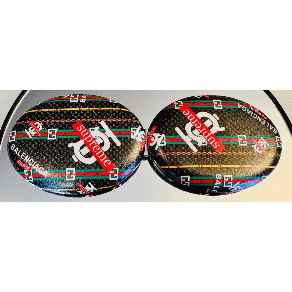 COMPACT MIRROR: Oval-Shaped Black, Red, Blue, Green w/80’s New Wave Design,NWOT